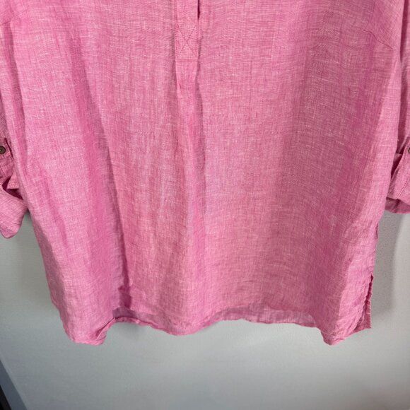 Cynthia Rowley 100% Linen Top Pink 1X Pullover Roll Tab Sleeve Coastal Lagenlook - Picture 4 of 11